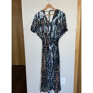 Tiare Hawaii Eden Tie Dyed Boho Dress Large Blue Brown